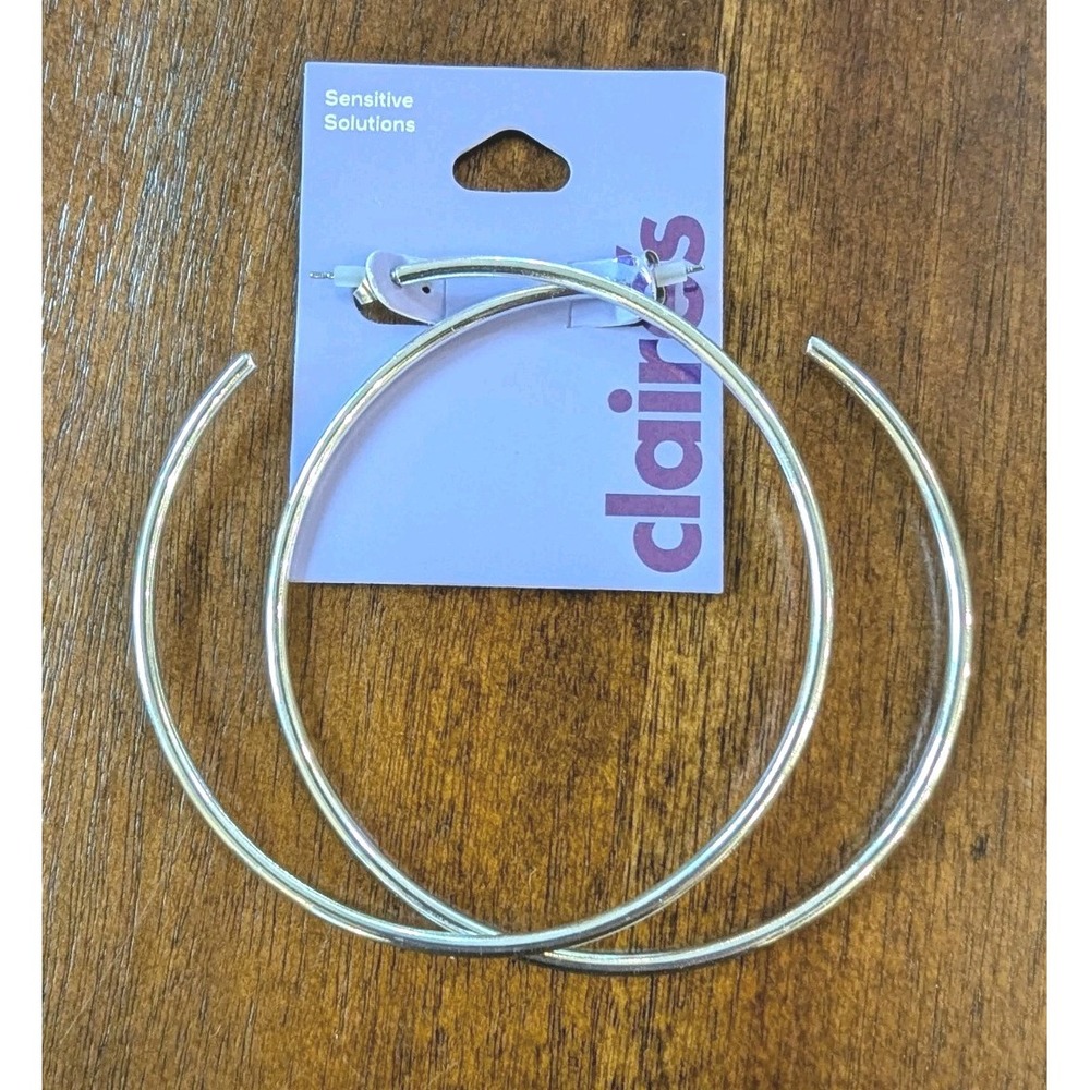 Claire's 3" Silver Hoop Earrings Sensitive Solutions NEW Timeless Jewelry